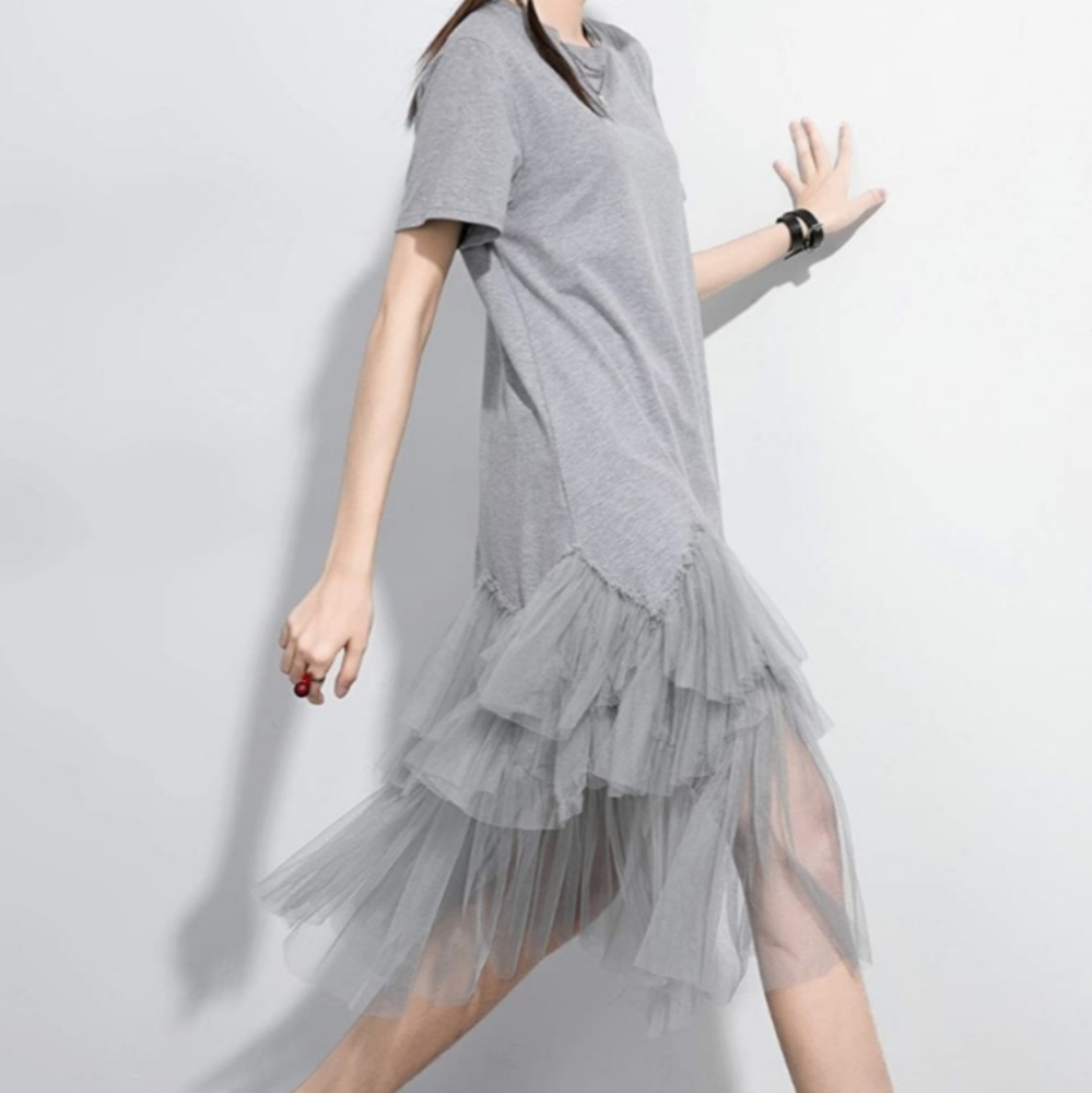 ELLAZHU WOMENS SHORT SLEEVE TULLE DRESS NWT